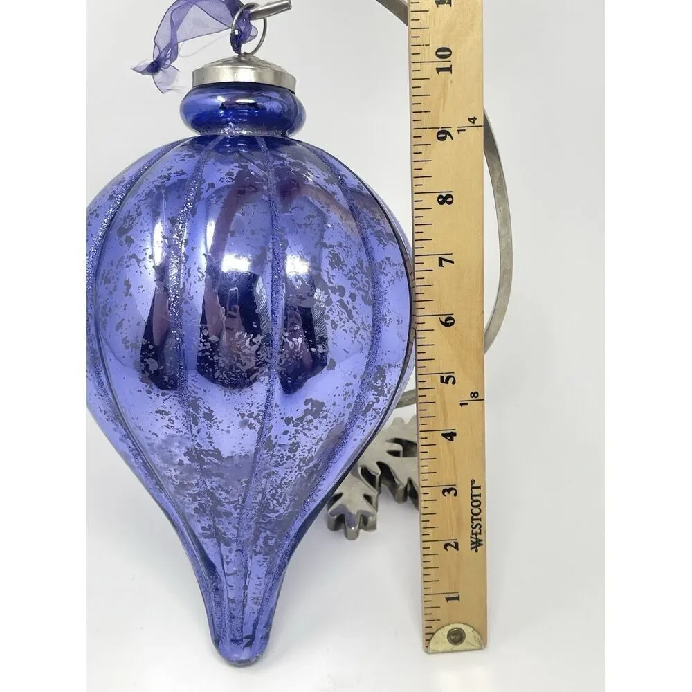 Huge Kugel Style Christmas Ornament 10” Periwinkle Blue Purple Glass Glitter